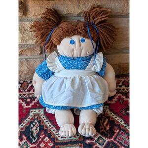 Vintage 80s Handmade Country Cloth Doll Prairie Dress Yarn Hair Cottagecore